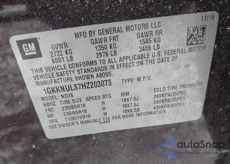 2017 GMC Acadia Slt-1 из США, поврежденный, VIN 1GKKNULS7HZ203073